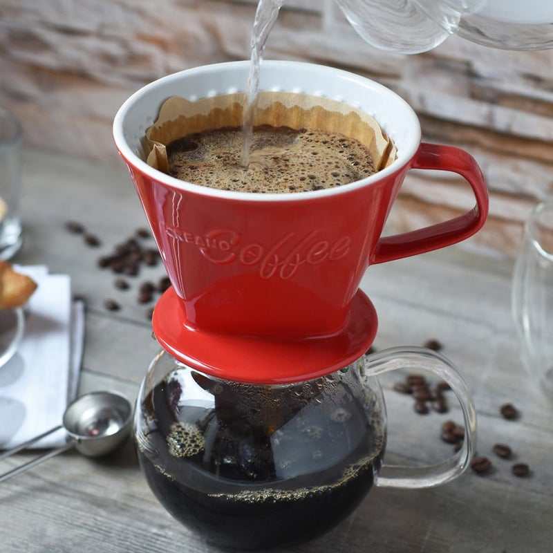 Creano XXL Porcelain Coffee Dripper Red - Ceramic Cone Brewer - Pour Over Coffee Maker - Filter Size 4 - huge and heavy quality 800gr/28oz - 6 Colours availeble - Image 2